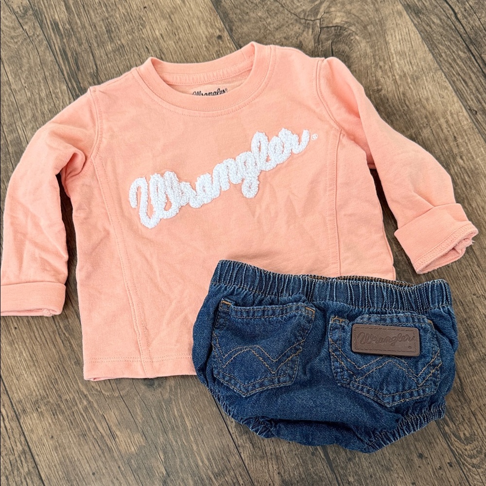 Baby Wrangler Coral Top and Blue Denim Shorts Set